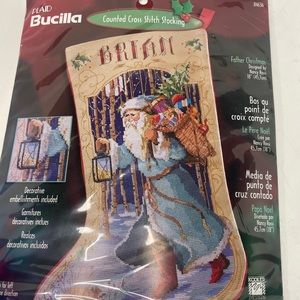 Bucilla Plaid Father Christmas Christmas stocking 18” Stocking Kit Cross Stitch